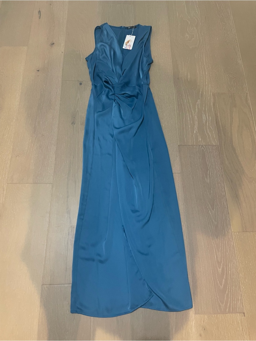 Sleeveless Teal Twist-Front Maxi Dress by